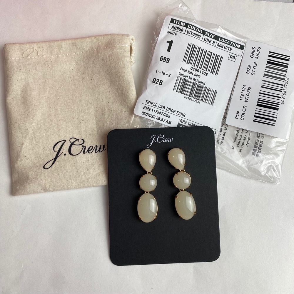 Jcrew white triple stone drop gold earrings wedding dressy event party - Picture 5 of 6
